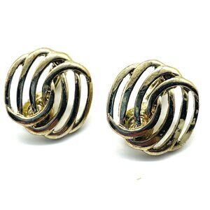 Vintage NWH Gold Tone Swirl Clip On Earrings Signed